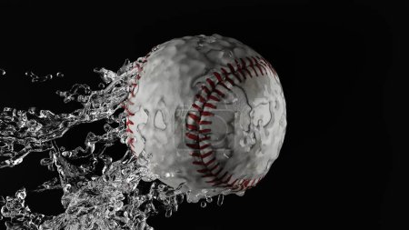 Photo for Baseball ball Splashing, black background, wrapped in and water, Splash and water drops rotate, 3d render - Royalty Free Image