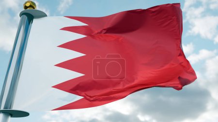 Téléchargez les photos : Drapeau de Bahreïn agitant dans le vent, Drapeau national de Bahreïn agitant, texture du tissu, gros plan, Animation réaliste, rendu 3D - en image libre de droit