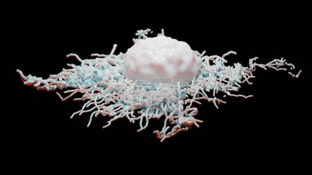 Photo for Cancer cell growth uncontrollably over tissue, Tumor infection cells and spreading, Invasive inflammation metastasis cancerous. reproduce by duplicating, cells expanding, Melanoma Cancer, 3d render - Royalty Free Image
