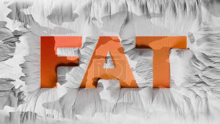 Fat inscription. Fat text, Dynamic Cloth, satin pillow inflated, Soft cloth body shape, Inflatable fabric, Abstract Background, adipocyte, lipocyte, Obesity concept, cholesterol, 3d render