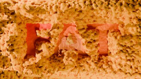 Fette Inschrift. Fetttexte, Dynamic Tuch, Satinkissen aufgeblasen, Weiche Stoffkörperform, Aufblasbares Gewebe, Abstrakter Hintergrund, Adipozyte, Lipozyte, Adipositas-Konzept, Cholesterin, 3D-Render