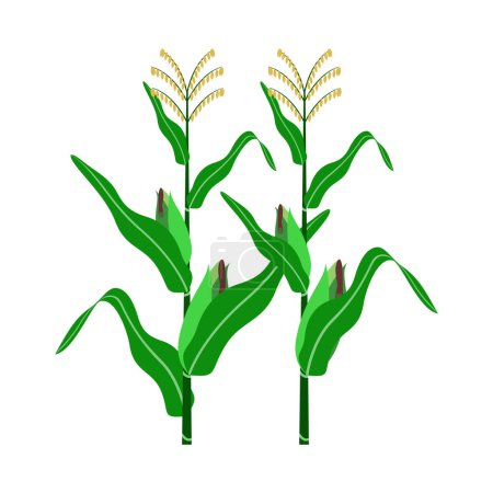 Téléchargez les illustrations : Illustration de maïs et d'arbres, symbole de la Journée mondiale de l'alimentation, un simple vecteur plat - en licence libre de droit