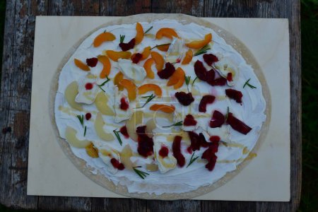 Photo for Flammkuchen tarte flambe ready for oven french food. High quality photo - Royalty Free Image