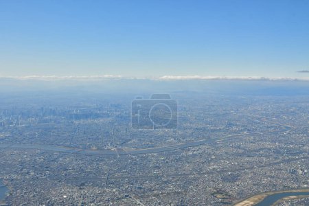 Région de Tokyo depuis la fenêtre de l'avion Photographie aérienne Jet Engine Wing. Photo de haute qualité