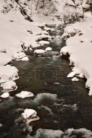 Río frío con agua de nieve hokkaido Japón. Foto de alta calidad