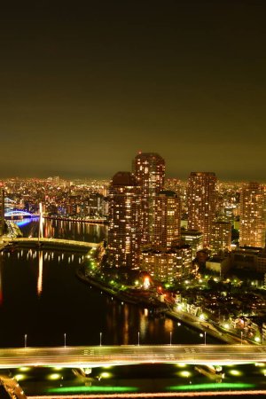 Tokio miejski krajobraz w nocy japoński panorama miejska. Wysokiej jakości zdjęcie