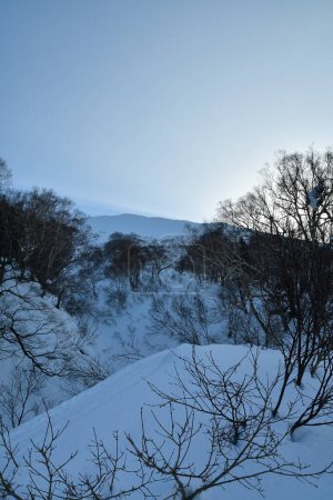 Mt Yotei ascent sunny day views winter snow Ski Touring. High quality photo