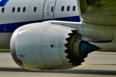 Jet engine on modern aircraft frankfurt airport. High quality photo