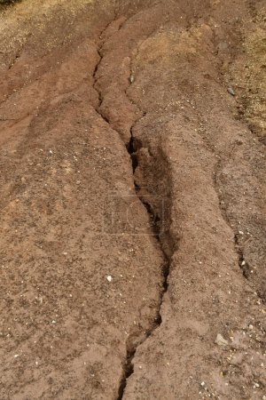 Erosion landscape of soil washed away environment. High quality photo