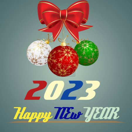 Photo for Happy new year 2023,gift card,boule de noel rouge, blanches et vert - Royalty Free Image