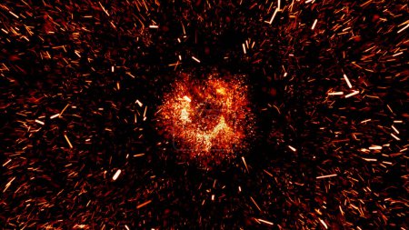Foto de Un fuego caliente rojo en llamas en tres dimensiones, aislado sobre un fondo negro. Crear un fuego emoji sprite utilizando los conceptos de poder y energía. imagen vectorial simple de una caricatura 3D - Imagen libre de derechos
