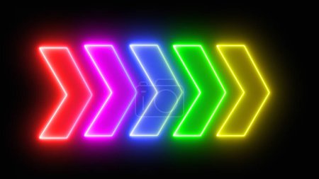 Multicolor neon sign arrow. Colorful and shining neon arrows and light sign. Set of bright neon vector arrows.  Arrow vector icon.