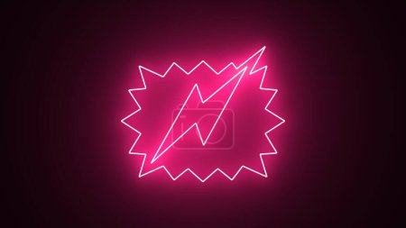 Purple neon light lightning bolt icon isolated in black background. Electric power symbol, lightning bolt sign with icons glowing. Neon sign
