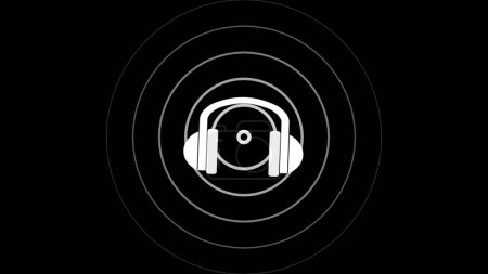 Weißes Funkkopfhörer-Symbol mit Radioschallwellen-Umriss und solidem animierten Hintergrund.