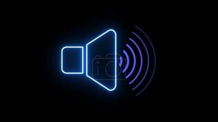 Blue color sound speaker with waves animated 3d icon on a black background. Sound volume. Music, sound. speaker and sound icon
