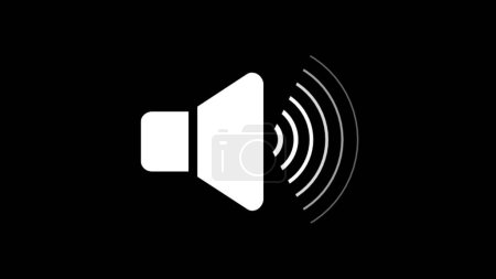 Foto de Altavoz de sonido blanco de color sólido con ondas animadas 3d icono sobre un fondo negro. Volumen sonoro. Música, sonido. altavoz y sonido icono - Imagen libre de derechos