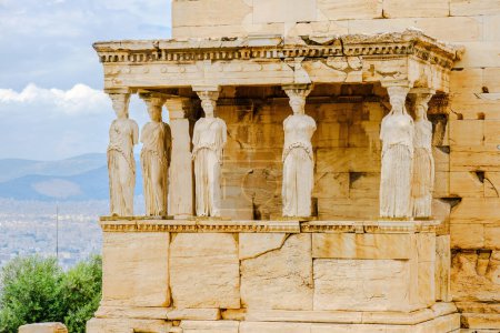 Photo for Karyatides statues, Erehtheio, on the Acropolis in Athens, Greece - Royalty Free Image