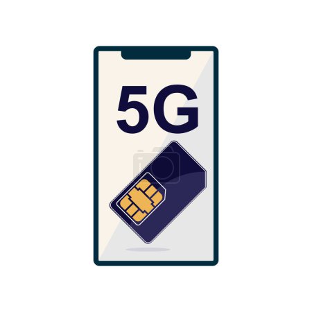 Illustration for High-speed 5G network connection. SIM card and phone with high speed 5G and wireless connection. vector illustration of the mobile smartphone design concept - Royalty Free Image