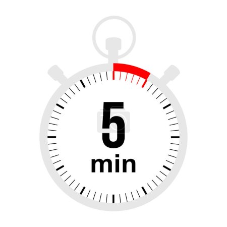 Illustration for 5 minutes timer. Stopwatch symbol in flat style. The stopwatch isolated on white background. vector illustration - Royalty Free Image