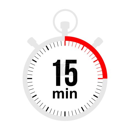 15 minutes timer. Stopwatch symbol in flat style. The stopwatch isolated on white background. vector illustration