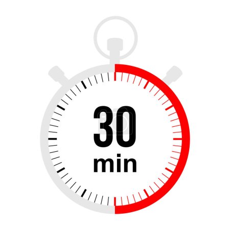 Illustration for 30 minutes timer. Stopwatch symbol in flat style. The stopwatch isolated on white background. vector illustration - Royalty Free Image