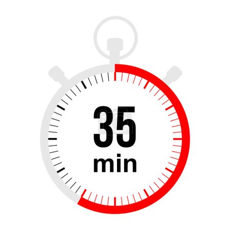 Illustration for 35 minutes timer. Stopwatch symbol in flat style. The stopwatch isolated on white background. vector illustration - Royalty Free Image