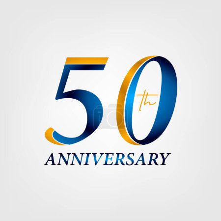 Téléchargez les illustrations : 50 ans conception de logo anniversaire avec la couleur bleue et jaune d'or. 50 ans de conception anniversaire avec dégradé, illustration créative. vecteur eps10 - en licence libre de droit