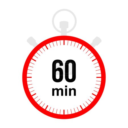 60 Minuten Timer. Stoppuhr-Symbol im flachen Stil. Die Stoppuhr isoliert auf weißem Hintergrund. Vektorillustration