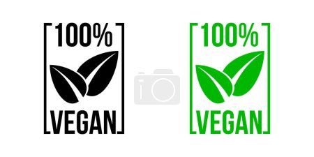 Photo for 100% vegan icon design. 100% vegan symbol design. Vegan food sign with leaves. Vector illustration - Royalty Free Image