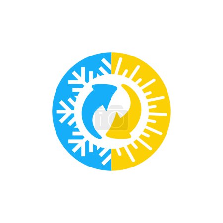 Heiß und kalt - flaches Vektorsymbol mit den Symbolen Sonne und Schneeflocke - Klimasteuerung, Differenz, Klimawandel, Thermometer - Temperaturindex-Visualisierung