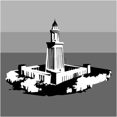 Téléchargez les illustrations : Illustration vectorielle du Phare d'Alexandrie - un phare sur l'île de Pharos près de la ville égyptienne d'Alexandrie, l'une des sept merveilles du monde. - en licence libre de droit