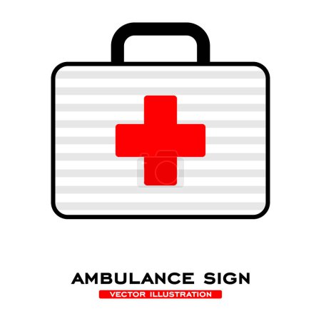 Illustration for Ambulance sign. Medical first aid kit and red cross vector illustration. Medical symbol. First aid with a pharmacy - Royalty Free Image