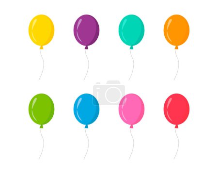 Photo for Balloon in cartoon style. Bunch of balloons for birthday and party. Flying ballon with rope. Blue, red, yellow and green ball isolated on white background. Flat icon for celebrate and carnival. Vector - Royalty Free Image