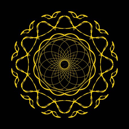 Ilustración de Hermoso mandala de flores. vector círculo decorativo. Decoración circular dorada sobre color negro. ilustración vectorial - Imagen libre de derechos