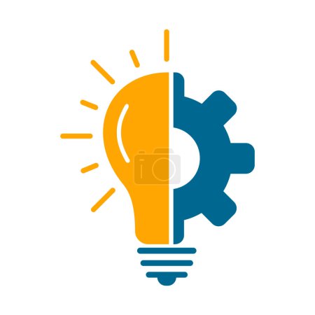 Photo for Business innovation concept icon. Light bulb with gear. Colored flat style illustration on white background - Royalty Free Image