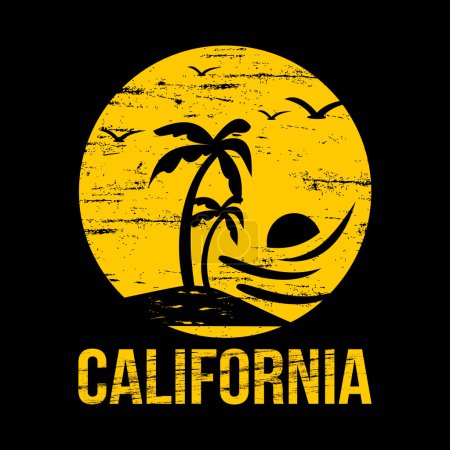 Photo for California tee print with styled palm tree. t shirt design, graphics, stamp, label, typography. - Royalty Free Image