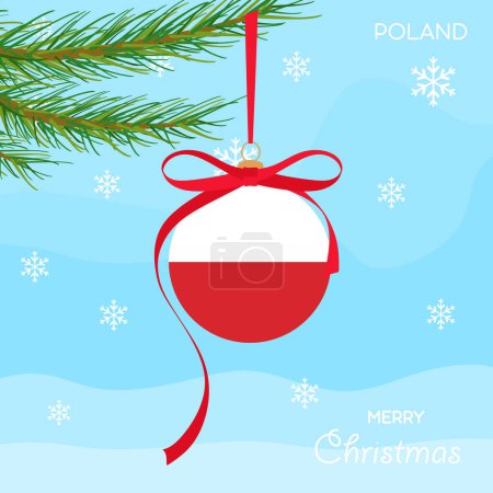 Illustration for Christmas ball with the flag of Poland, Xmas design background with vector objects, Christmas ball and Poland flag - Royalty Free Image