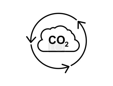 CO2 Nuage de dioxyde de carbone à l'intérieur des flèches du cercle. Icône linéaire nuage avec deux flèches symbolisant l'effet de serre. Concept d'empreinte carbone. Rejet de gaz toxiques. Illustration vectorielle