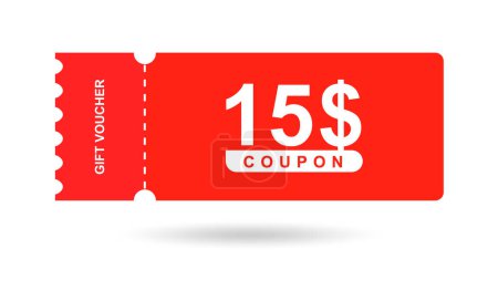 Gift voucher 15$. Coupon 15$ sale for a website, internet ads, and social media. Discount gift voucher, beautiful design. Big deal and super sale vector illustration