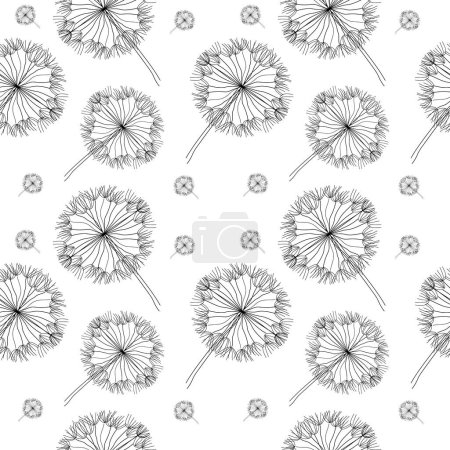 Illustration for Dandelion flower seamless pattern. Linear Dandelion flower in white background. vector illustration. - Royalty Free Image