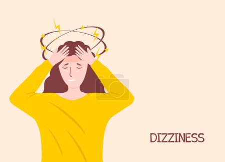 Photo for A lovely young girl is experiencing dizziness. Portrait of a cute young woman feeling dizzy. The unhappy girl feels dizzy. Lady suffers symptoms of a cold. Flat cartoon vector illustration. - Royalty Free Image