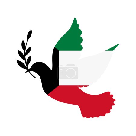 Ilustración de Paloma símbolo de la paz y la bandera de Kuwait - Imagen libre de derechos