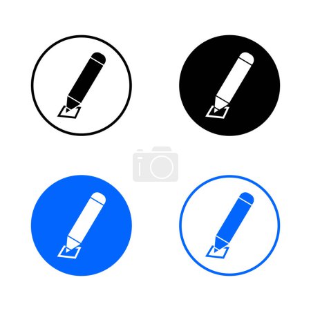 Illustration for Edit pen icons in black and blue colors. Create modify pen sign button, Pencil icon, sign up icon - editing text file document icons. Vector eps10. - Royalty Free Image
