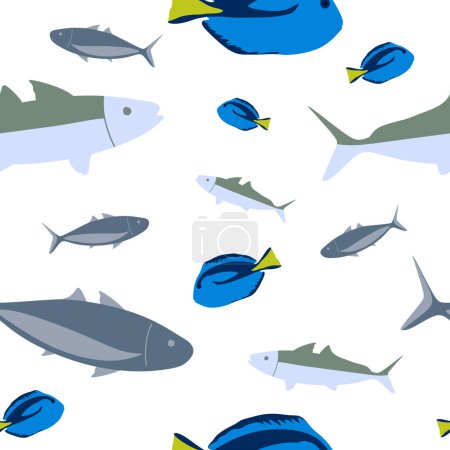 Illustration for Fishes Seamless Pattern with White Background. Fish background, vector illustration - Royalty Free Image