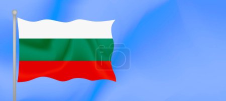 Illustration for Flag of Bulgaria waving against the blue sky. Horizontal banner design with Bulgaria flag with copy space. Vector illustration - Royalty Free Image