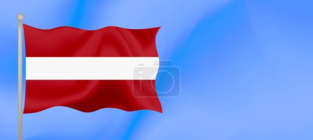 Illustration for Flag of Latvia waving against the blue sky. Horizontal banner design with Latvia flag with copy space. Vector illustration - Royalty Free Image