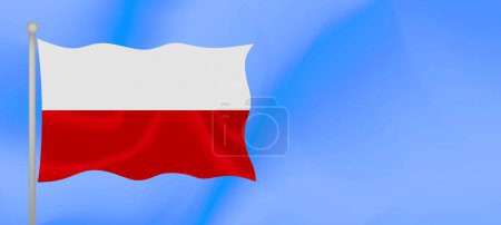 Illustration for Flag of Poland waving against the blue sky. Horizontal banner design with Poland flag with copy space. Vector illustration - Royalty Free Image
