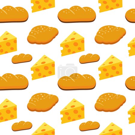 French bread and cheese pattern. Food background template. Bakery preliminary illustration