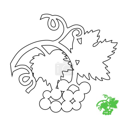 Photo pour Illustration linéaire de raisins à feuilles. Livre à colorier pour enfants. - image libre de droit