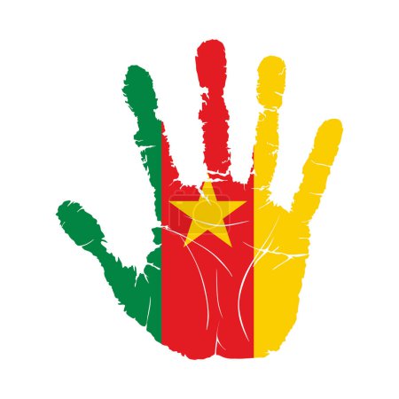 Ilustración de Handprint with the flag of Cameroon. Hand print, which bears the Cameroon flag. Grunge Imprint Hand in the Colors of Cameroon Flag on White Background. Vector illustration - Imagen libre de derechos